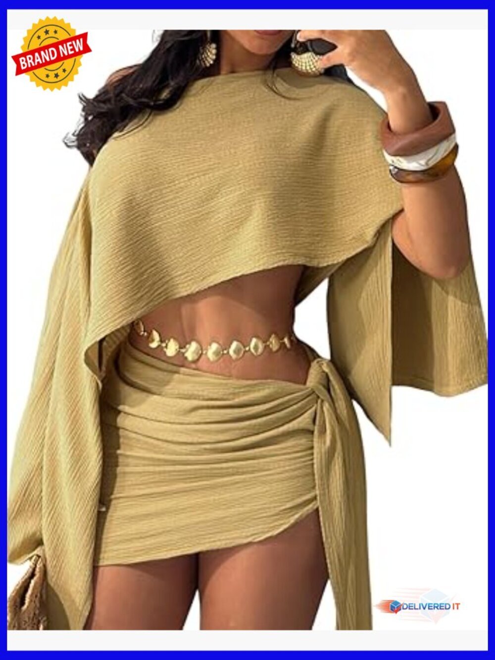 2 Piece Off Shoulder Crop Top Ruched Wrap Skirt Set Club Beach Cover Up